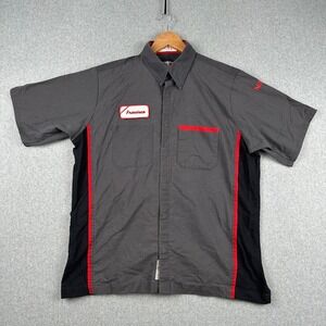Red Kap Work Shirt Mens L Gray Nissan Francisco Mechanic Short Sleeve Button Up